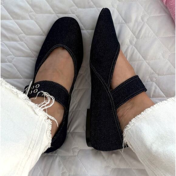 ZARA Denim Mary Jane Flats NWT | Blue Ballet Flats | Size 7.5 - Picture 8 of 16